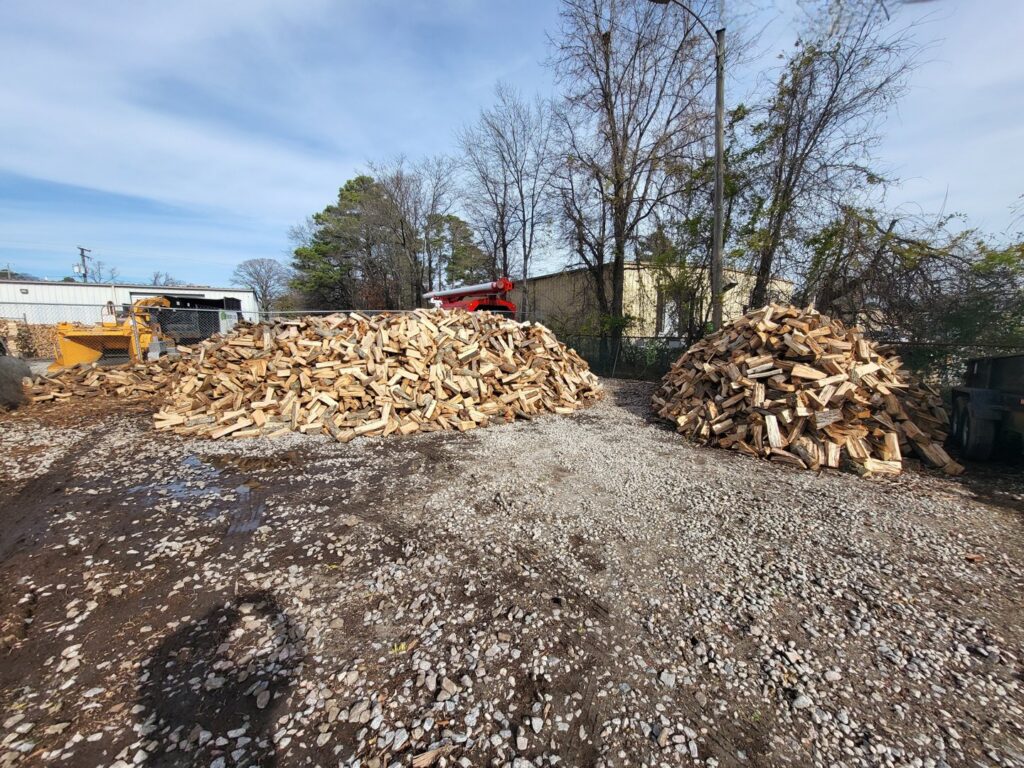 Large piles of processed firewood from tree removal services by Bishops Tree Service Inc. in Virginia Beach, VA.