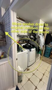 A laundry area showing a planned washer and dryer relocation project by TEXAN Home Improvements LLC in San Antonio, TX.