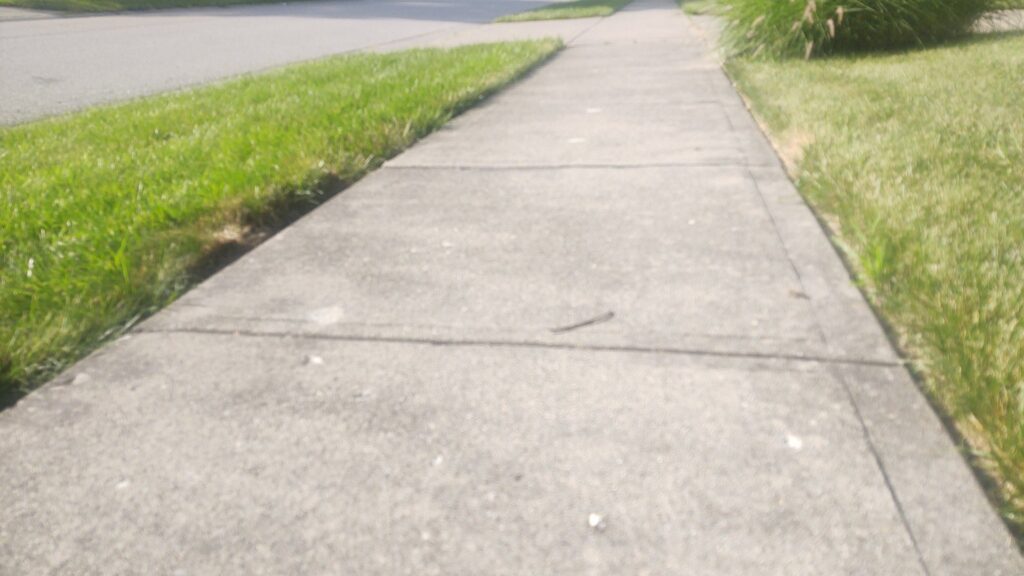 A smoothly leveled concrete walkway with filled injection holes, showcasing a completed repair by A1 Concrete Leveling Cincinnati/NKY in Cincinnati, OH.