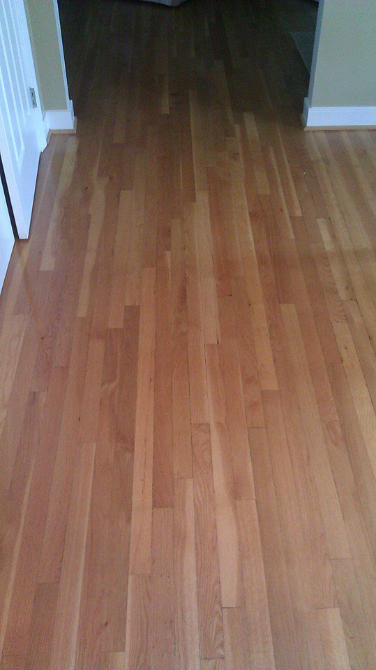 A bright hallway featuring newly installed light hardwood flooring by Cliff's Construction in Richmond, VA.