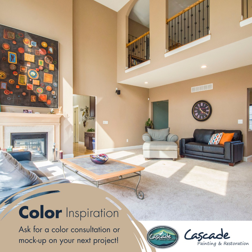 A beautifully painted living room interior with beige walls by Cascade Painting and Restoration in Portland, OR