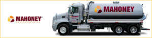 A Mahoney Environmental tanker truck used for waste collection and removal services in Woodridge, IL.