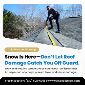A man measuring a roof for inspection and potential repair by Twin Peaks Roofing & Construction in Akron, OH