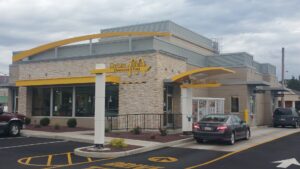 A completed McDonald's restaurant exterior with drive-thru by GCM, INC. in Mount Joy, PA