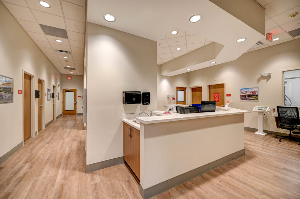 The clean and functional reception area of a medical office built by Madison Construction Group, Inc. in Miami, FL