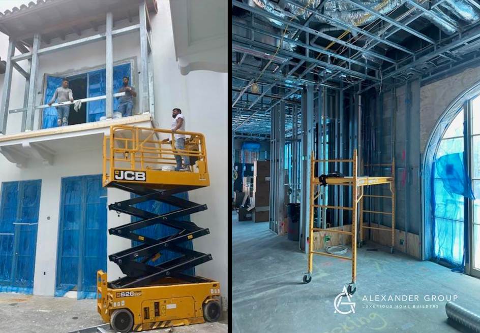 Metal stud framing and exterior finishing work on a building by Alexander Group Construction in Miami, FL.