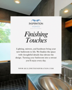 A modern finished bathroom showcasing new sink, mirror, and lighting installation by Inspiration Homes in Spring Hill, TN