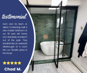 A modern bathroom remodel featuring a freestanding tub and walk-in shower by Alpine Contracting in Colorado Springs, CO