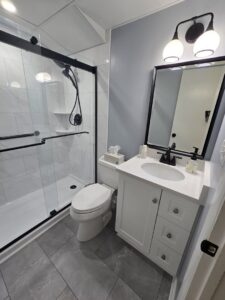 A modern bathroom remodel featuring a new shower and vanity by M. Phippin Contracting in Hebron, MD.