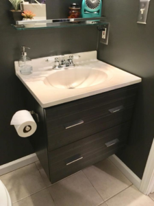 A modern bathroom vanity and sink installation completed by J.V. Repairs in Sacramento, CA.
