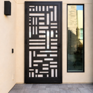Modern geometric security screen door installed by Steel Creations & Fabrication, INC in Glendale, AZ