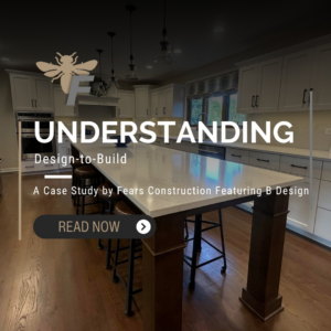 A modern kitchen remodel with a large island and white cabinets completed by FEARS Construction in Nashville, TN.