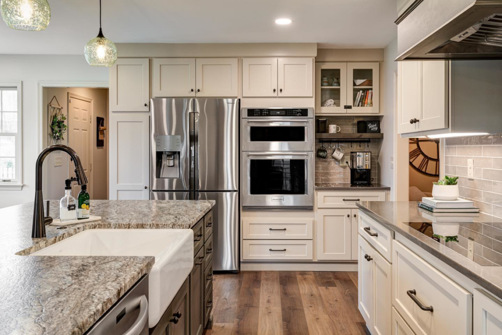 A beautifully remodeled modern kitchen with new cabinets and appliances by Scott Hall Remodeling in Columbus, OH.
