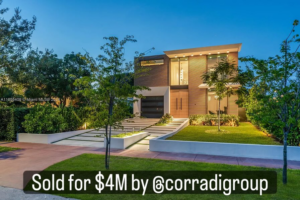 Exterior view of a modern luxury home sold by Corradi Construction Group in Miami, FL.