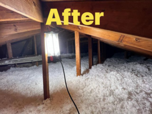 A newly insulated attic after service by Architectural Insulation in Lake Charles, LA.