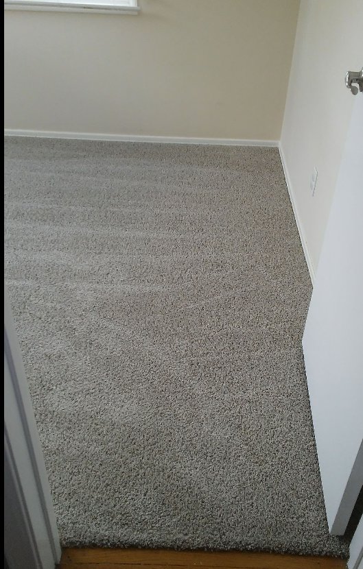 Newly installed gray carpet in a room, a flooring service provided by McCollister Contracting LLC in New Castle, DE.
