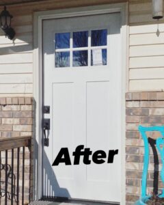 A newly installed white front door with glass panels, showcasing exterior remodel work by Will.B.More Handyman & Remodel in West Jordan, UT