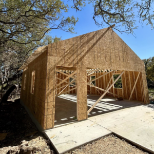 New garage framing and sheathing during construction by A. Romero Construction in Roanoke, VA.