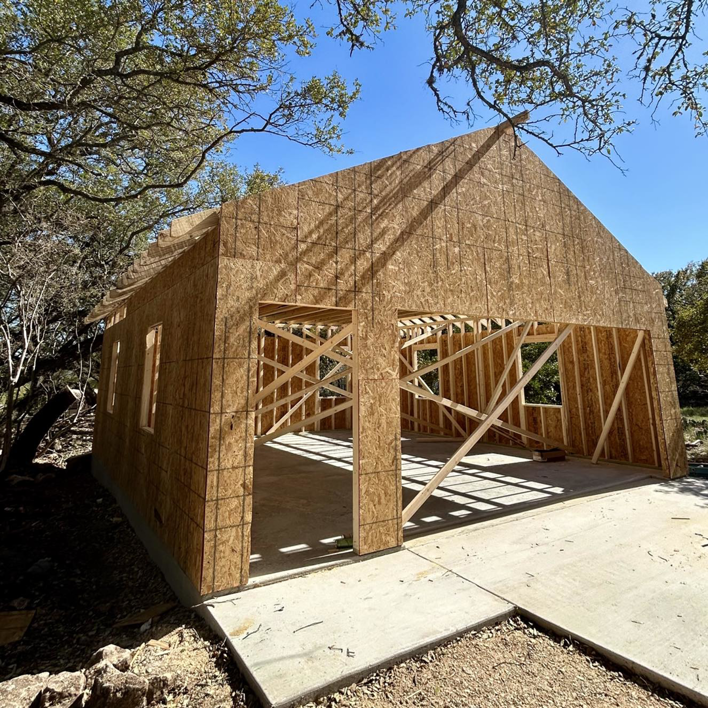 New garage framing and sheathing during construction by A. Romero Construction in Roanoke, VA.