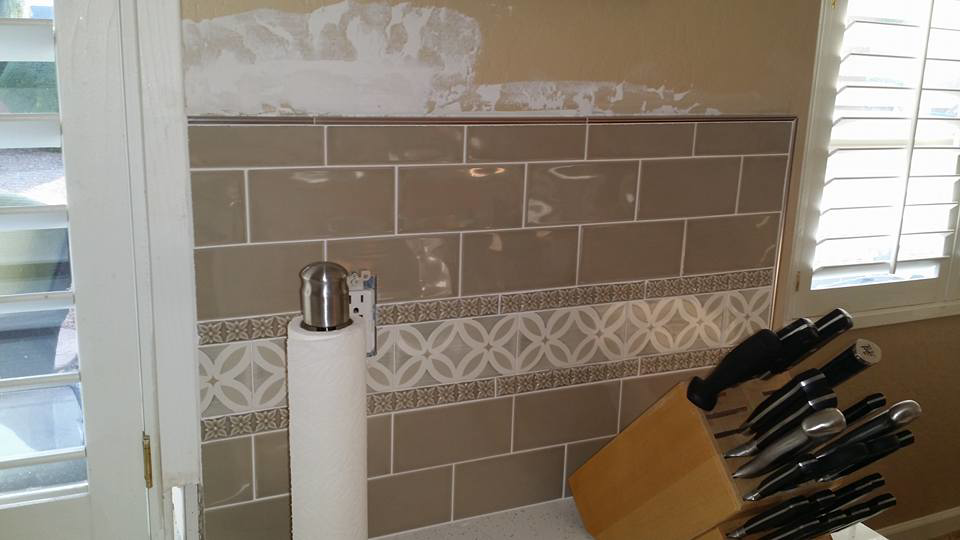 New kitchen backsplash tile work in progress by Gudiño's Tile and Natural Stone in Glendale, AZ