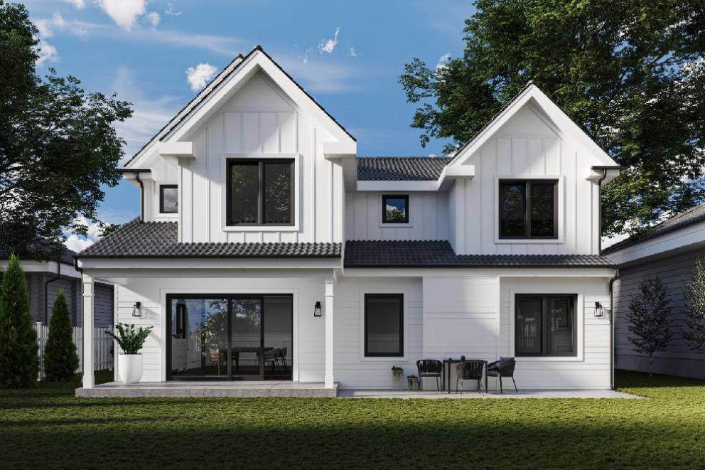 A newly constructed modern farmhouse-style home, showcasing general contractor work by American Glass & Window Inc in Hialeah, FL.