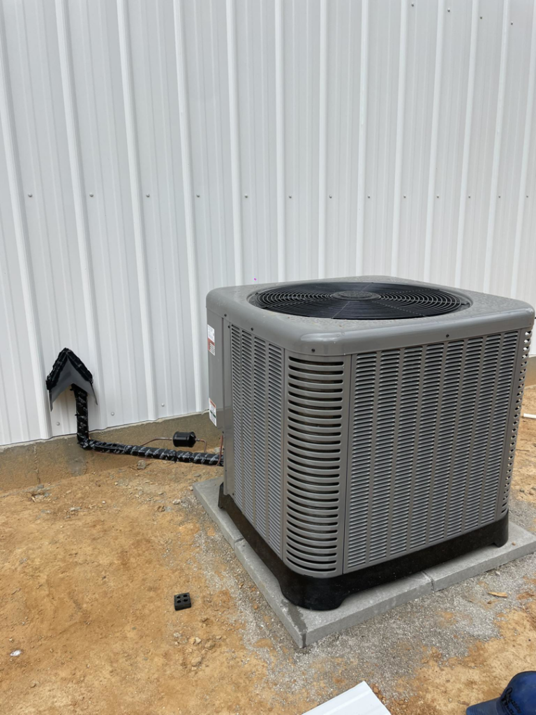 A newly installed outdoor HVAC condenser unit by ThermaPros in Leesburg, FL.