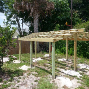 A new outdoor structure frame under construction by Douglas Allstott Handyman Service in Horner, WV.