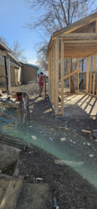 New wooden framing for a shed or garage extension under construction by Roof-Rite Solutions, LLC in Council Bluffs, IA