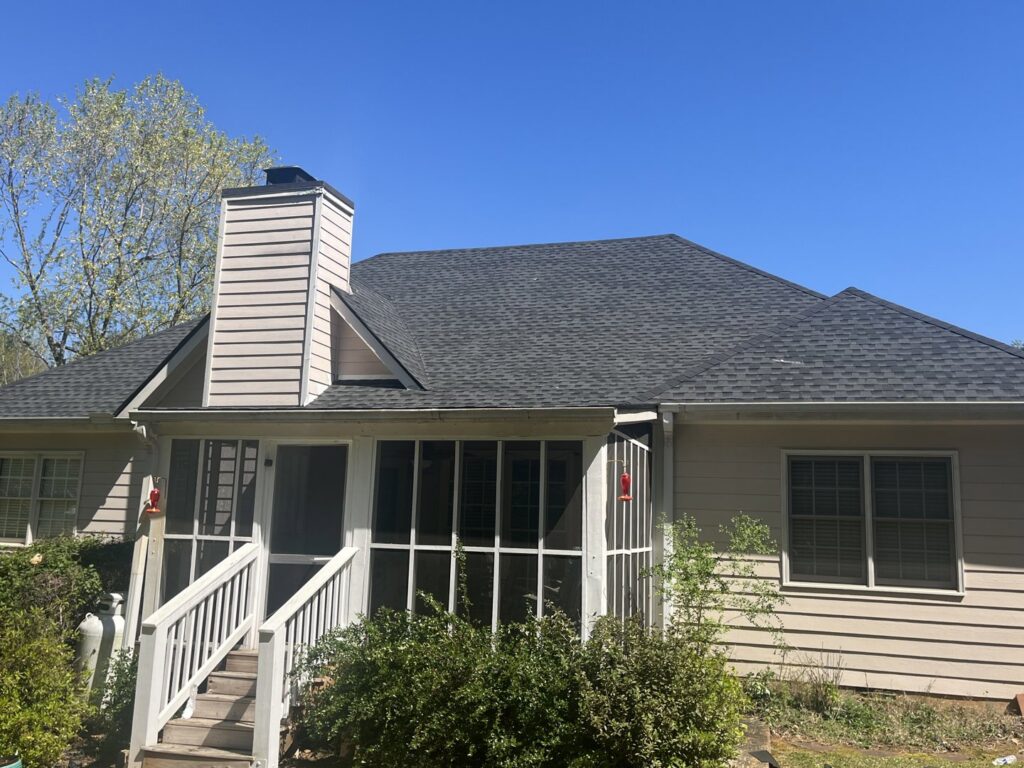 A newly installed shingle roof on a residential home, a completed project by Hill Renovations LLC in Athens, GA
