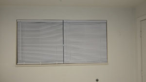 New white window blinds installed by Shane's Handyman Service in Edmond, OK.