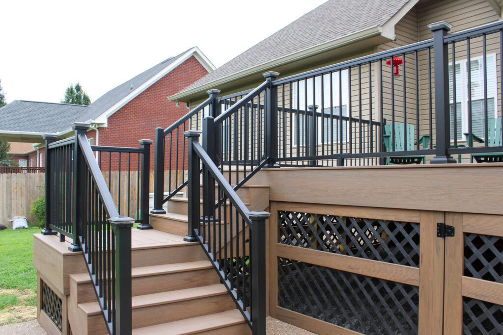 Newly built or renovated deck with modern black railings by Prestige Remodeling Solutions in Jackson, TN.