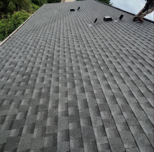 A view of a newly installed asphalt shingle roof completed by Goldstone Contracting Inc. in Gambrills, MD.