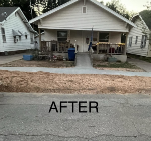 Newly installed concrete ramp and mulched area in front of a house by Reasonable Tree Service in Concord, CA.