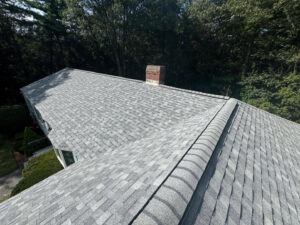 A close-up view of a newly installed gray shingle roof completed by Joe's Roofing in Strongsville, OH.