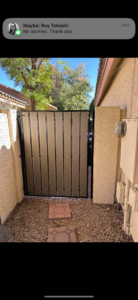 A newly installed modern gate, a completed project by Basevi Home Repair LLC in Gilbert, AZ