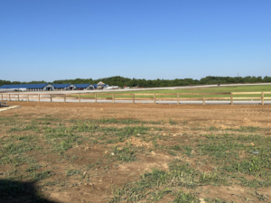 A newly installed wooden fence along a road, showcasing property improvement by Mefford Contracting in Versailles, KY.