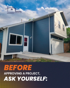 A newly sided house exterior with blue siding and a white garage door by EZ General Construction LLC in Colorado Springs, CO