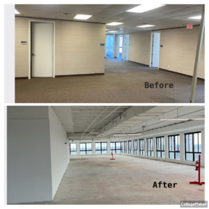 Before and after of an office renovation project by Thomas Constructors LLC in Nashville, TN.