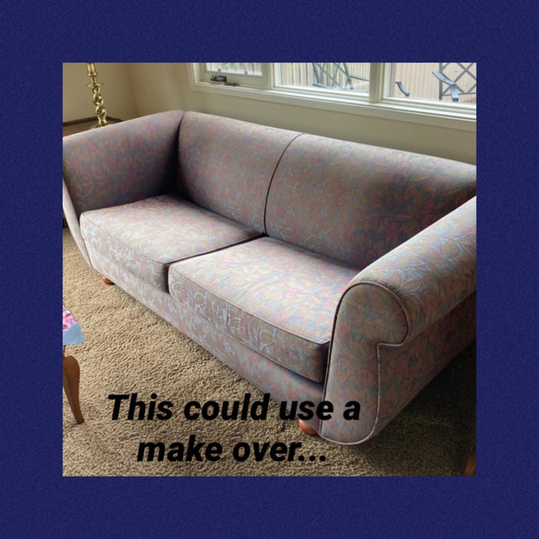 An old sofa in need of an upholstery makeover, a service offered by Brian Hall Undercutters Upholstery and Handyman Services LLC in Anchorage, AK.