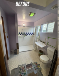 An outdated bathroom before renovation, showing the existing condition for Adaptable Abodes, LLC in Portland, OR.