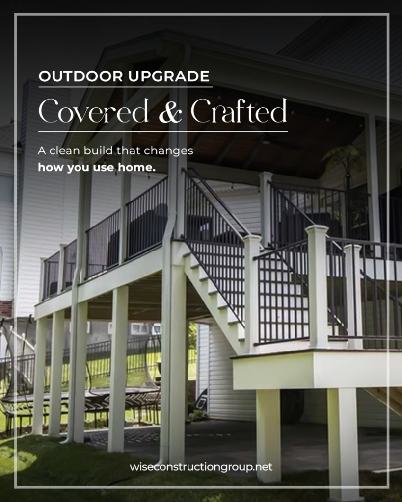 A newly constructed outdoor deck and covered patio by Wise Construction Group in Atlanta, GA, enhancing home use.