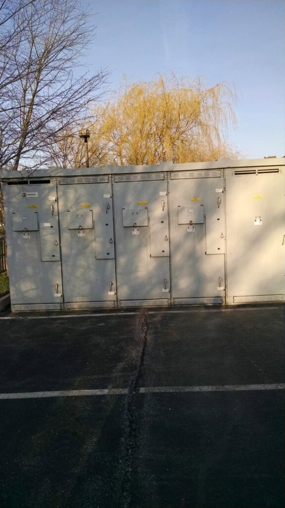 Large outdoor electrical cabinets installed by Valiant Electric Inc. in Kenosha, WI.
