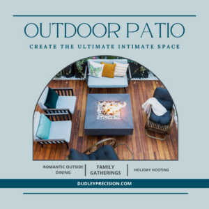 An inviting outdoor patio featuring a modern fire pit and comfortable seating, built by Dudley Precision in Denver, CO.