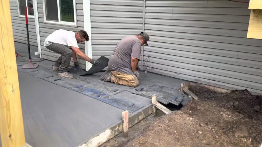 Workers installing outdoor patio pavers for Waldron Construction, Kitchen & Bath in Antioch, IL