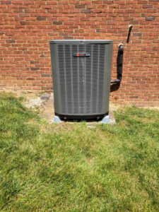An outdoor Trane HVAC unit recently installed by Stivers HVAC for a home in Lexington, KY.