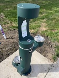 An outdoor water fountain and bottle filler installed by Read Plumbing LLC in Ankeny, IA.
