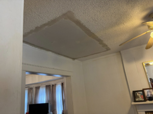 A newly patched section of a ceiling after drywall repair by Gama Home & Lawn Services LLC in Kansas City, MO.