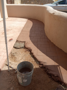 Patio walkway construction in progress with tools by ORG Handyman Services in Las Cruces, NM.