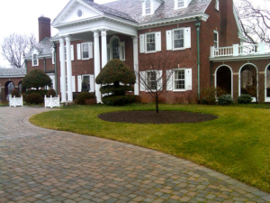 A large house with a newly paved driveway and manicured front yard by Massa Paving Company in Cincinnati, OH.