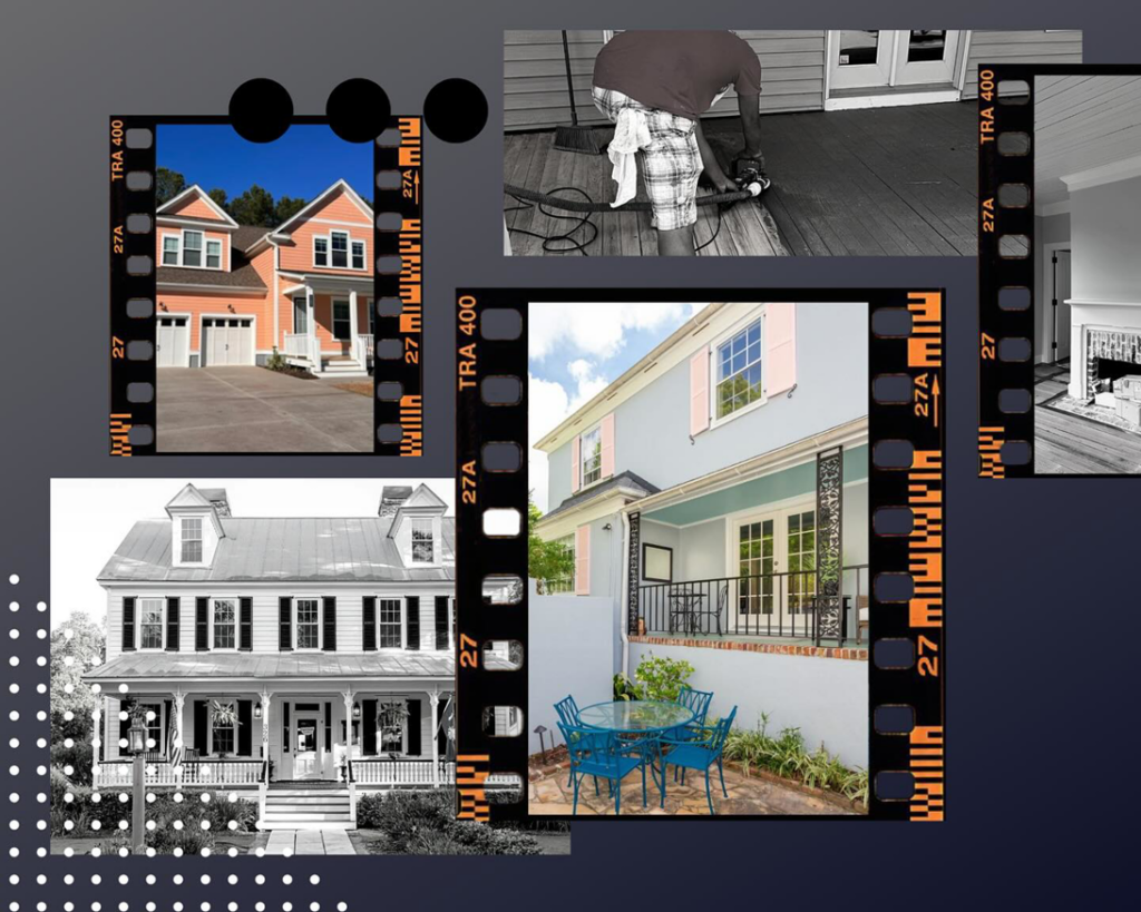 A handyman from Old Charleston Painting Company sanding a wooden deck in Summerville, SC.